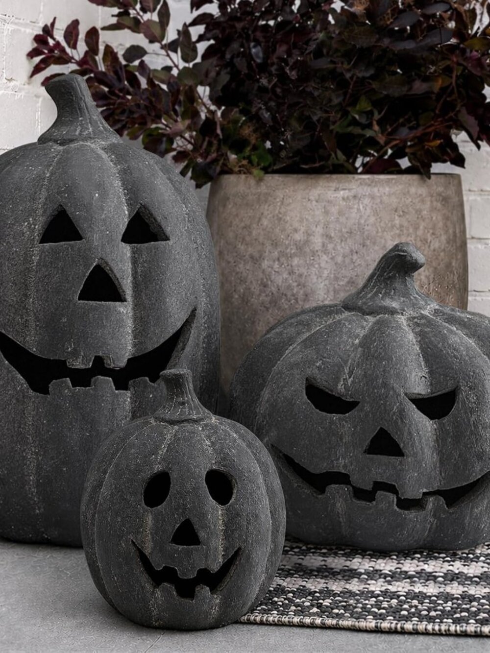Halloween Decorations - Black Handmade Terracotta Jack O Lantern Pumpkin